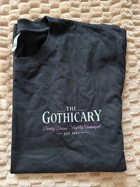 Gildan Black Tee with White and Pink Gothic Logo